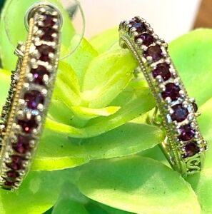 KARIS “DREAM” hoop earrings platinum plated with garnets and Sim Black diamonds